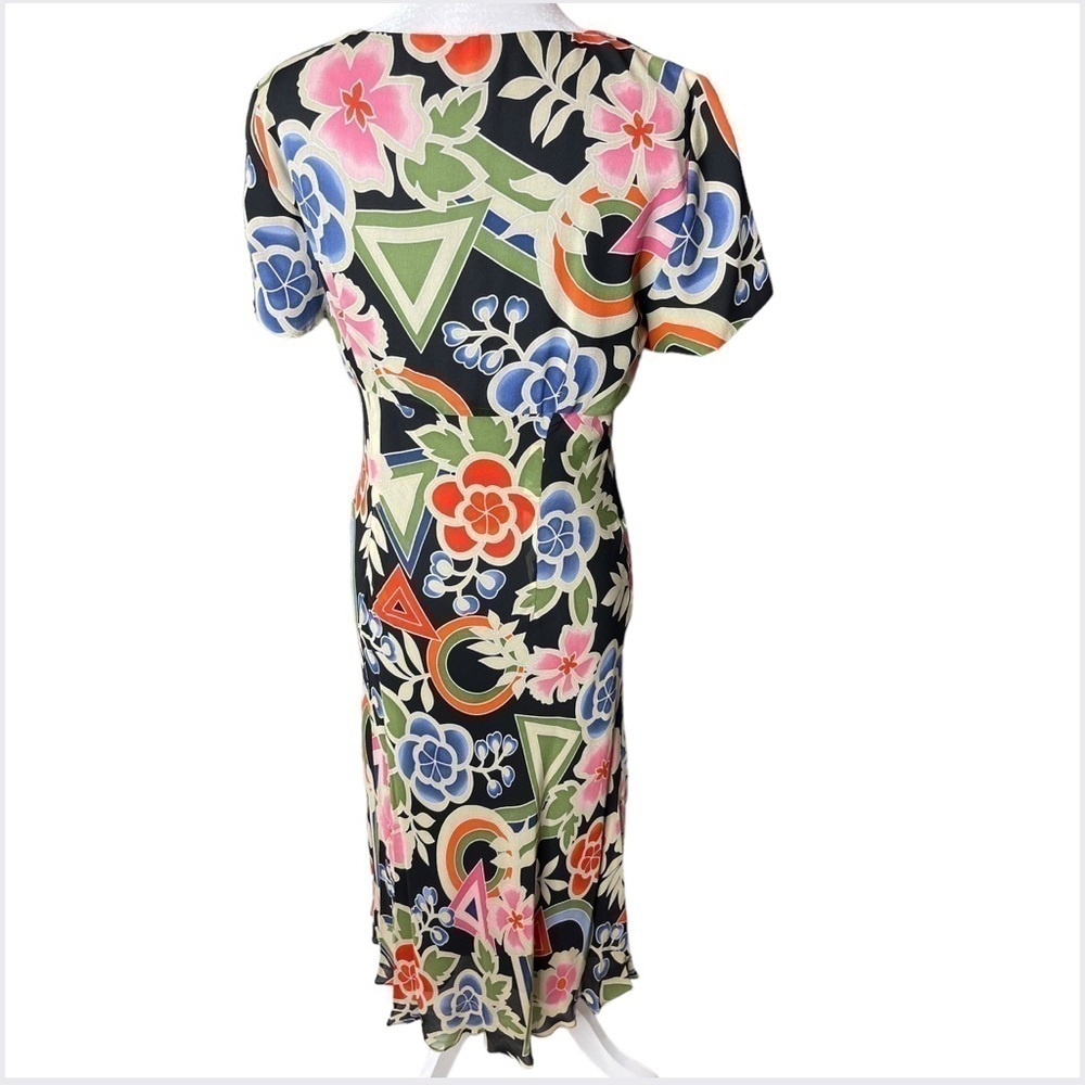 Spencer Jeremy Silk A-line Midi Dress Floral Geometric Print Size 4 - Picture 2 of 9